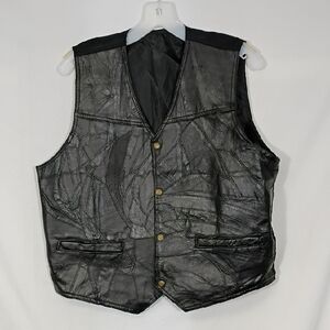 Vintage Napolene Leather Outfitters Men Sz Med Patchwork Biker Vest Snap Button